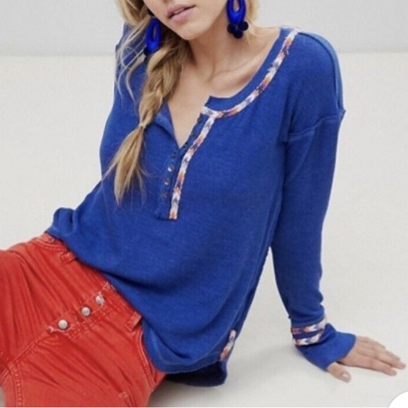Free People Tops - FREE PEOPLE BLUE  THERMAL HENLEY SIZE S